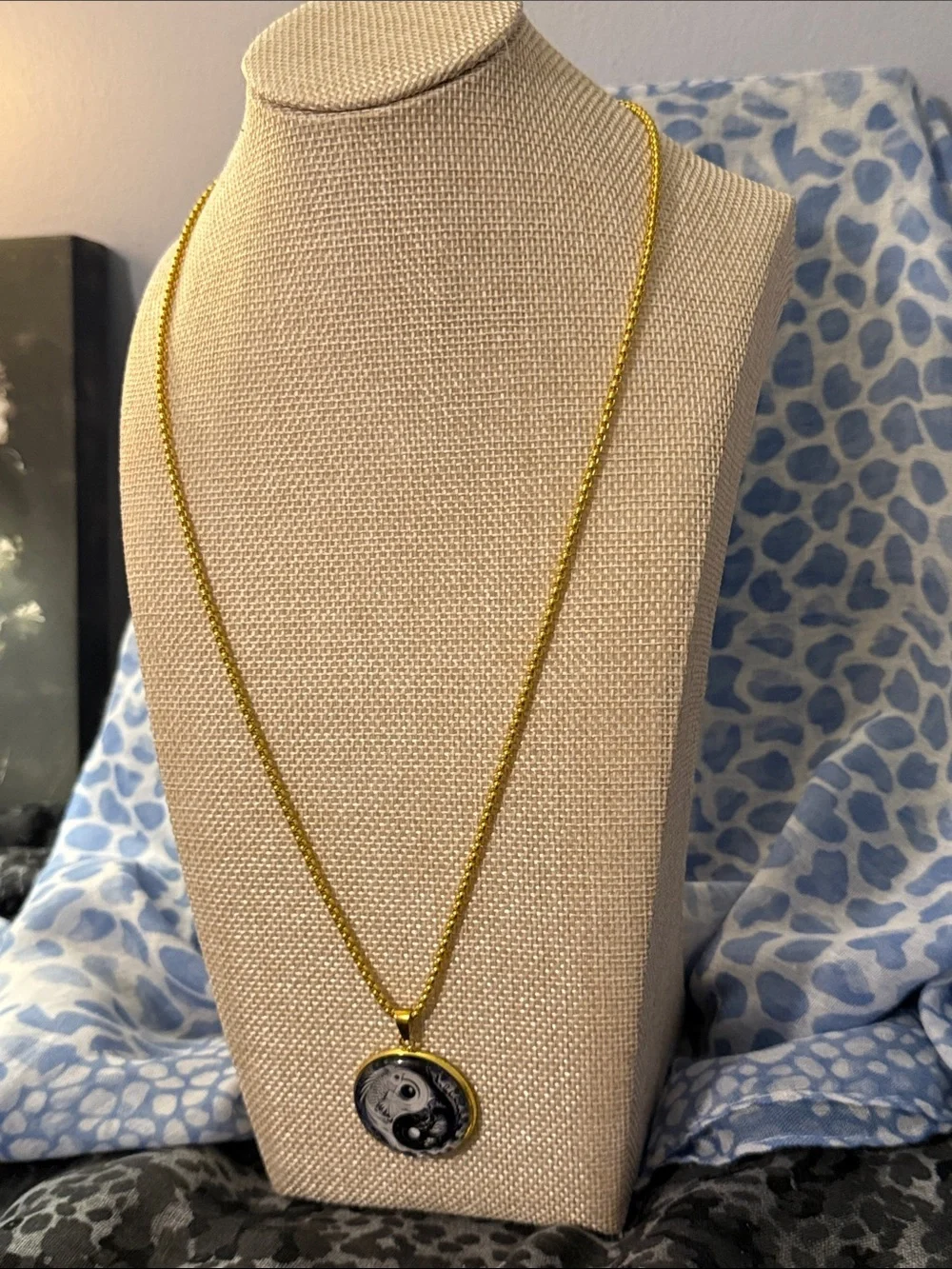 Gold-Tone Yin Yang Koi Fish Pendant Necklace - Black & White